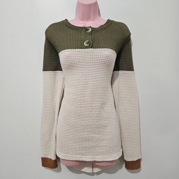 Daytrip - Sweater Waffle Knit - Size M - Cream Green Copper Colorblock - Picture 1 of 10